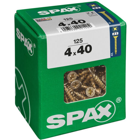 Scatola 125 pezzi viti per legno spax testa piatta yellox 4,0x40mm spax