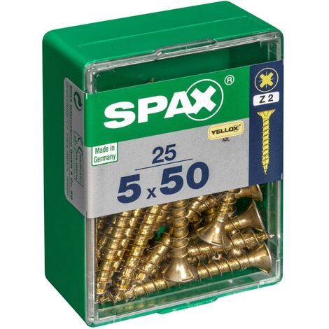 Scatola 25 pezzi vite per legno spax testa piatta yellox 5,0x50mm spax