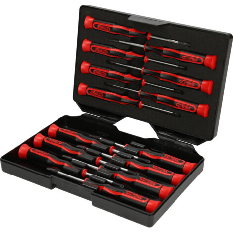 Scatola con 14 cacciaviti elettronici a testa piatta, PHILLIPS® e TORX®