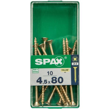 Scatola da 10 unità di viti per legno a testa piatta in Yellox 4,5x80mm Spax