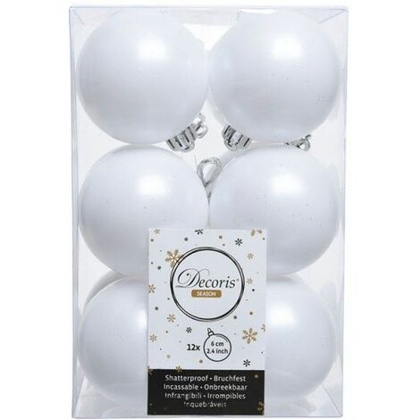 Scatola da 12 Palline Decorative Bianche per Albero di Natale Ø6cm