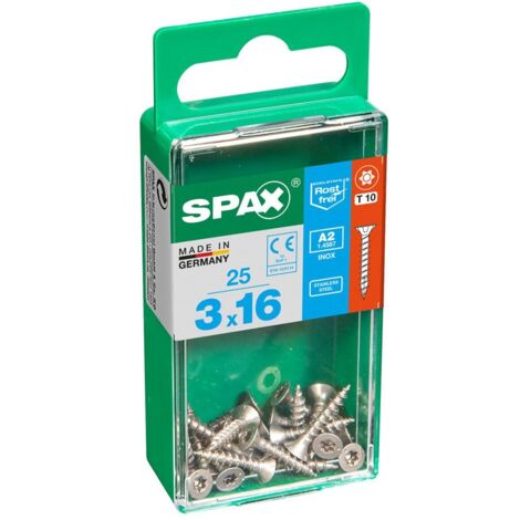 Scatola da 25 unità di viti per legno Spax con testa piatta in acciaio inossidabile A2 3,0x16 mm Spax