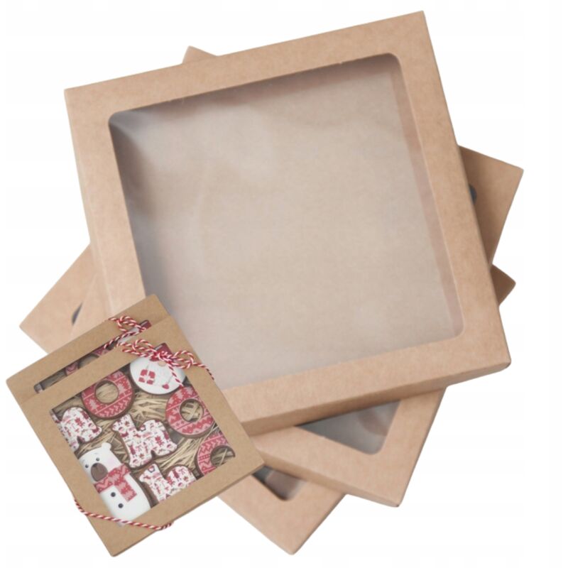 Scatola di cartone con finestra per biscotti di pan di zenzero e regali 21x21cm x10