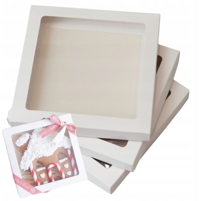 Scatola di cartone con finestra per regali di biscotti di pan di zenzero 15x15cm bianco x10