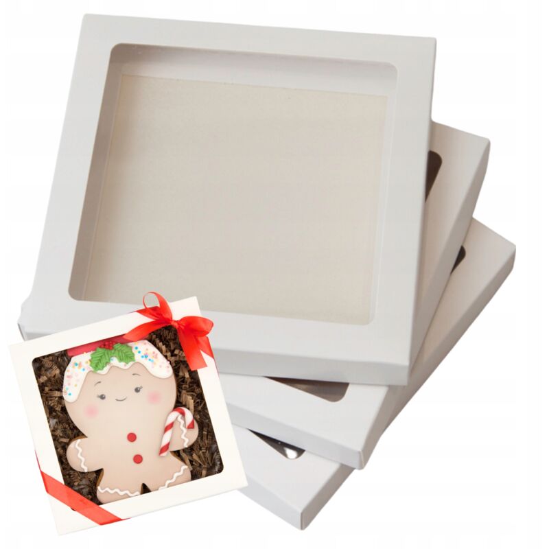 Scatola di cartone con finestra per regali di biscotti di pan di zenzero 21x21cm bianco x10