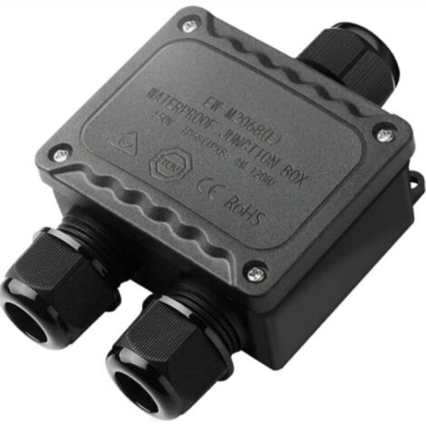 Scatola di derivazione esterna impermeabile IP68 a 3 vie per piccole scatole elettriche, nera, diametro Ø9mm-Ø12mm, per applicazioni di illuminazione esterna, giardino e piscina.