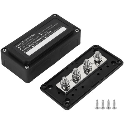 Scatola di distribuzione di potenza con sbarre collettrici, 300 A 48 V CC, scatola di distribuzione di potenza universale con sbarre collettrici a 4 perni per auto, barca, camper (una nera).