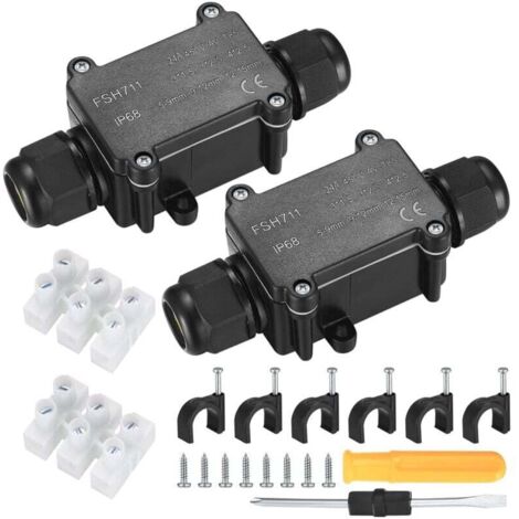 Scatola di giunzione impermeabile IP68 da 2 pezzi, scatola di giunzione elettrica impermeabile per esterni a 2 vie, pressacavi M20 da 5-9 mm e 9-12 mm, involucro elettrico per cavi