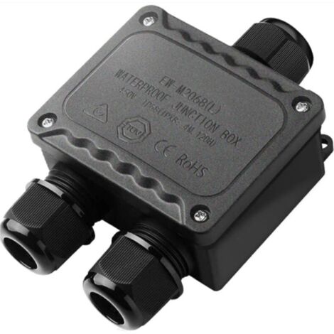 Scatola di giunzione per esterni a 3 vie impermeabile IP68 per piccole scatole elettriche nere da Ø9 mm a Ø12 mm di diametro per esterni  Luce  Giardino  Piscina