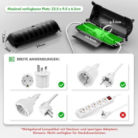 Scatola elettrica impermeabile CSPARCV IP44, contenitore protettivo per esterni per prolunghe, cavi, decorazioni natalizie, luci di Natale, utensili elettrici, 29 cm x 11 cm x 7,5 cm, nera
