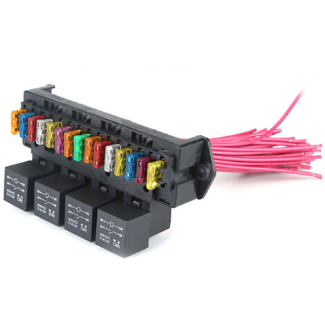 Scatola fusibili per auto 12V, scatola fusibili cablata a 15 vie, scatola di controllo principale multicircuito, portafusibili in filo di rame spesso con relè