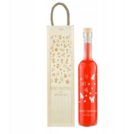 SCATOLA IN LEGNO + bottiglia FUTURA 0,5l con stampa BABBO NATALE per Natale