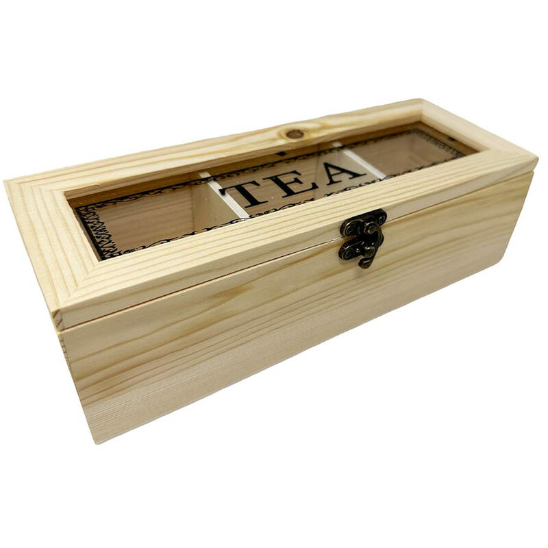 Image of Scatola in legno porta bustine da the tisane caffè te tea scatola decorativa per casa b&b hotel 3 scomparti