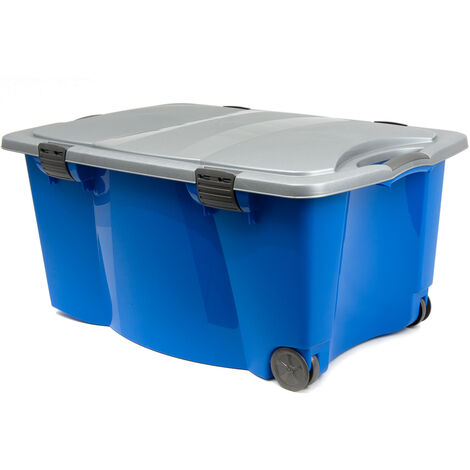 SimpleStore Scatola Plastica Con Coperchio E Ruote 40L - Contenitore Trasparente 58x39x26 Cm Per Organizzare Casa, Ufficio, Officina
