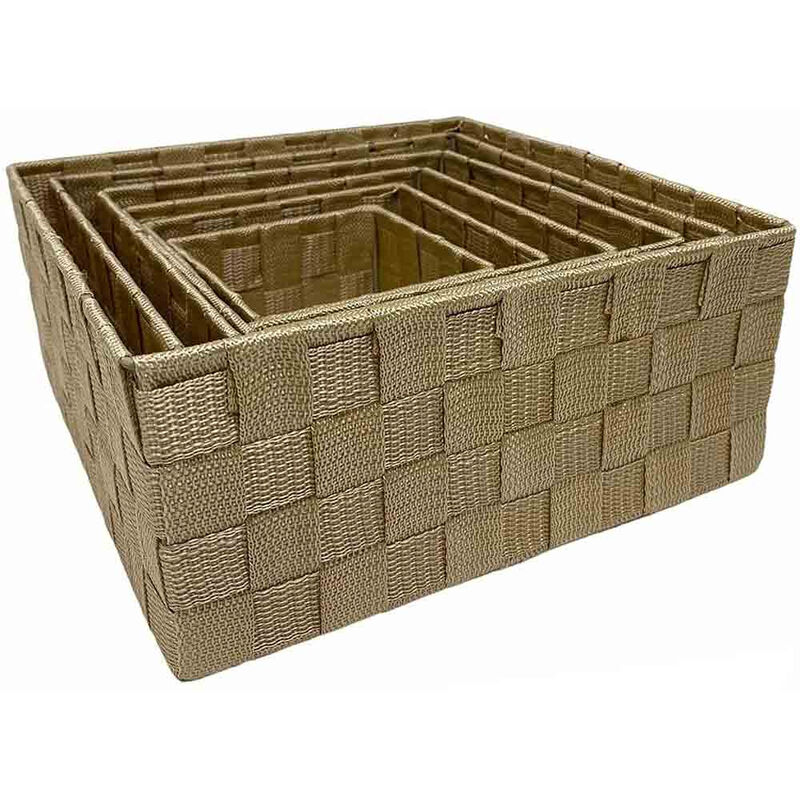 Image of Vetrineinrete - Scatola in tessuto contenitori da 6 pezzi organizer da bagno per armadio cassetti scaffali portaoggetti beige scuro