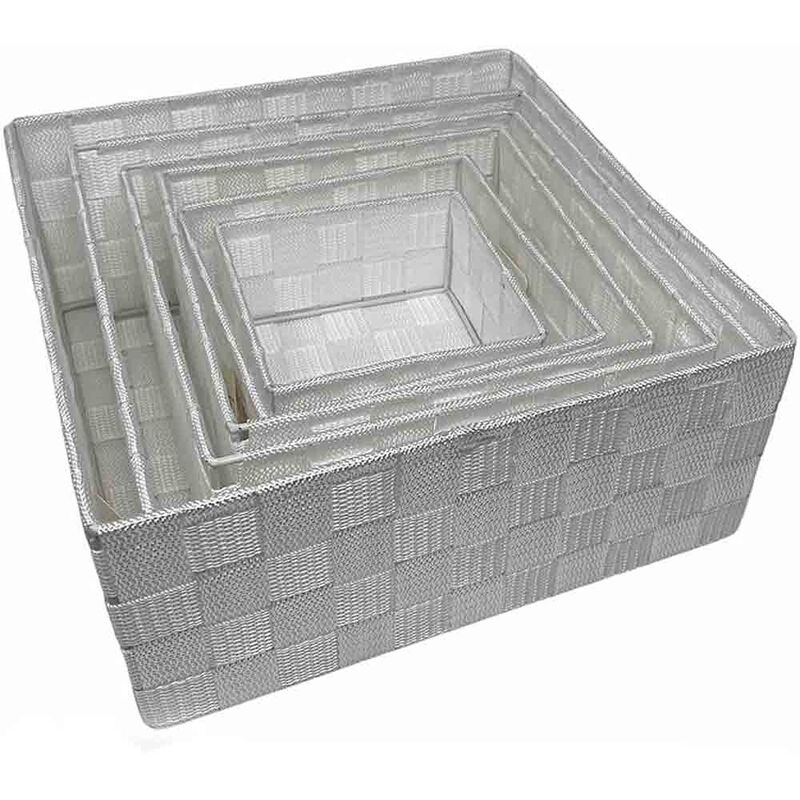 Image of Scatola in tessuto contenitori da 6 pezzi organizer da bagno per armadio cassetti scaffali portaoggetti bianco