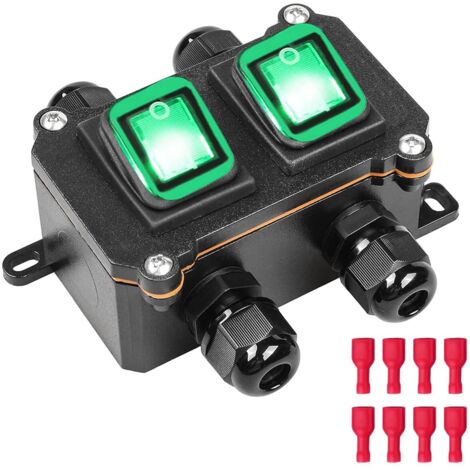 Scatola interruttore a bilanciere per esterni impermeabile IP66 DPST 12V DC 20A 8 pin 2 posizioni On/Off, con luce verde