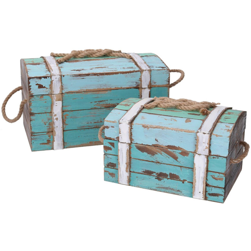 Scatola legno mare 1-2 con corda azzurro