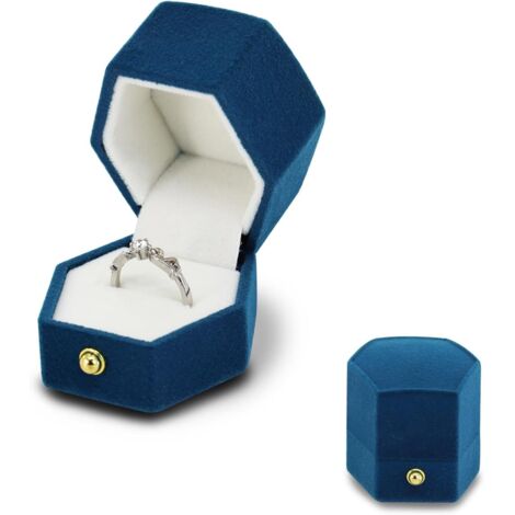 Scatola per anelli corta in velluto con fessura singola e pallina dorata - Piccola scatola per gioielli per fidanzamento, matrimonio, anniversario (Blu)