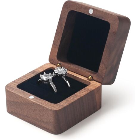 Scatola per anelli in legno per cerimonia di matrimonio, scatola per anelli di fidanzamento con 2 slot, piccola scatola quadrata doppia per proposta di matrimonio, scatola per gioielli vintage