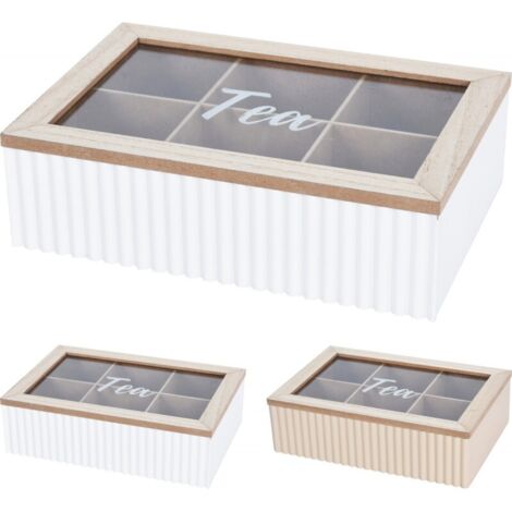 SCATOLA PER BUSTINE DA THE IN MDF 24X16X7CM ASSORTITO, CASA, ACCESSORI CUCINA