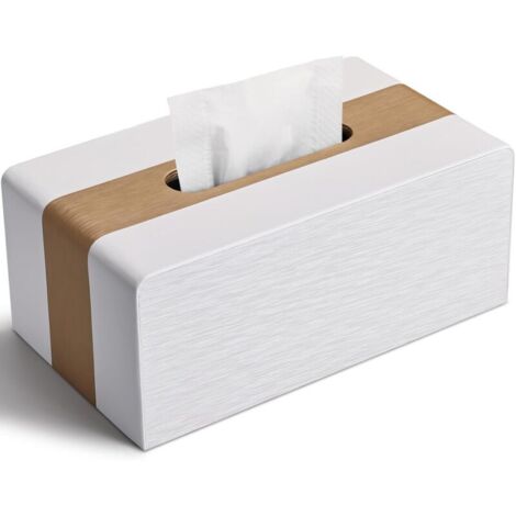 Scatola per fazzoletti in pelle KZQ, scatola per fazzoletti rettangolare, scatola per fazzoletti L x P x A: 25 × 13,5 × 9,5 cm (oro e bianco)