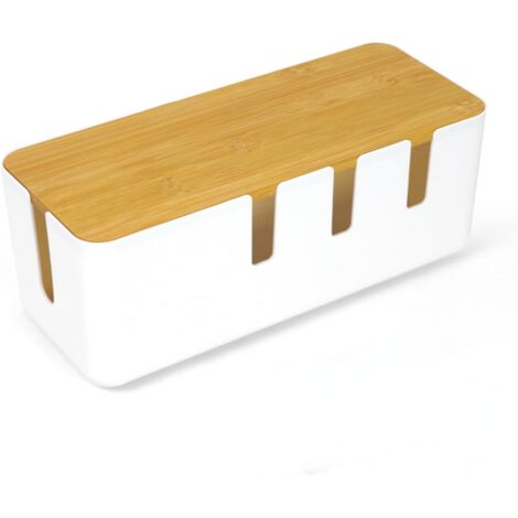 Scatola per la gestione dei cavi 30x12x11CM, scatola per riporre i cavi, scatola per organizzare i cavi in plastica con coperchio in bambù per nascondere i cavi elettrici