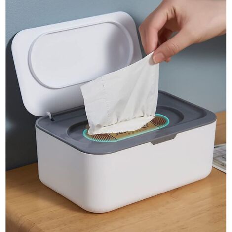 Scatola per salviettine umidificate. Scatola portaoggetti, astuccio per salviettine, scatola per fazzoletti con coperchio, scatola per salviettine per neonati che mantiene le salviettine fresche (grig