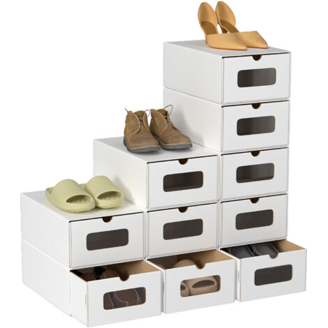 Scatola per scarpe - Set di 20 - Carta kraft - con cassetto - Impilabile - 35 cm x 23 cm x 13 cm Scaffale di stoccaggio bianco