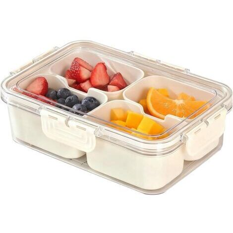 Scatola per snack, scatola per snack a 4 scomparti con coperchio e maniglia, vassoi portatili per snack con scomparti, piatto trasparente per snack per picnic e riunioni di famiglia