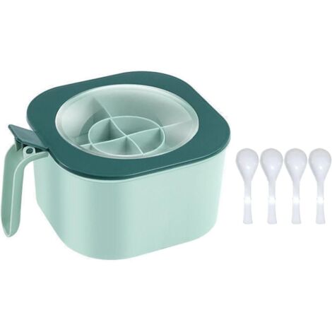 Scatola per spezie da 4 pezzi con coperchio in PP, 4 scomparti, con manico, per cucina domestica, per sale, zucchero, pepe in polvere, a prova di perdite, facile da pulire (verde)