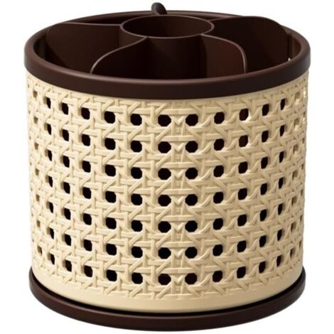 Scatola porta cosmetici retrò in rattan di grande capacità con scomparti multipli, rotazione fluida e organizzazione interna (marrone).