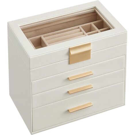 Scatola porta gioielli Valora bianca in vetro con 3 cassetti dal design elegante
