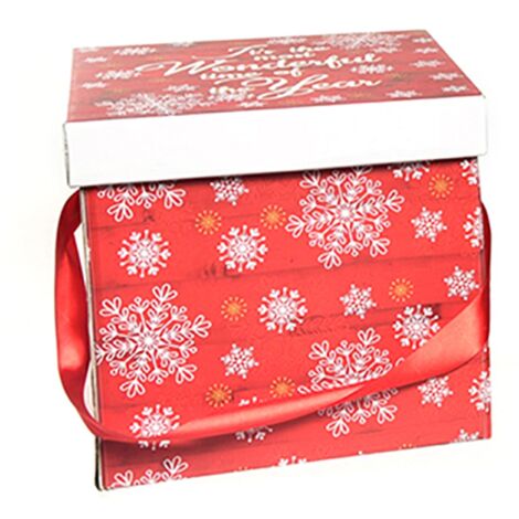 Scatola porta panettone in cartoncino con decorazioni natalizie 28.5 cm -Rosso
