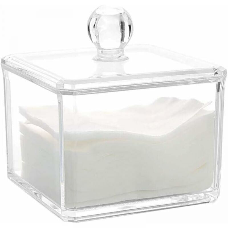 Image of Linjou - Scatola porta-tampone in cotone acrilico, contenitore per cosmetici, organizer per tutti i tuoi cosmetici, 9,2 × 9,2 × 7,2 cm, trasparente,