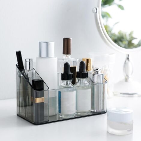 Scatola porta trucchi, organizer cosmetico in plastica per toeletta, mobiletto da bagno, scrivania per il trucco, con 2 scomparti interni rimovibili
