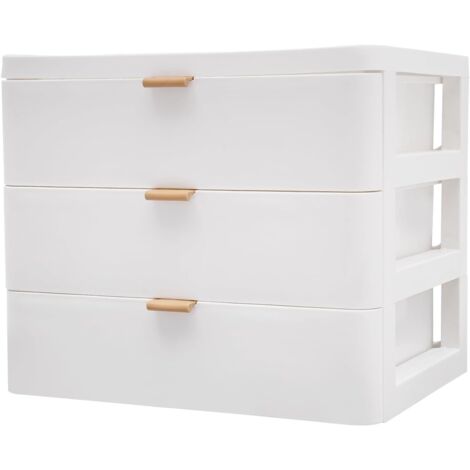 Scatola portaoggetti a 3 livelli con cassetti - Bianca - Organizer da scrivania moderno - Adatta per riporre libri, gioielli, cosmetici, piccoli oggetti, ecc. (3 livelli)