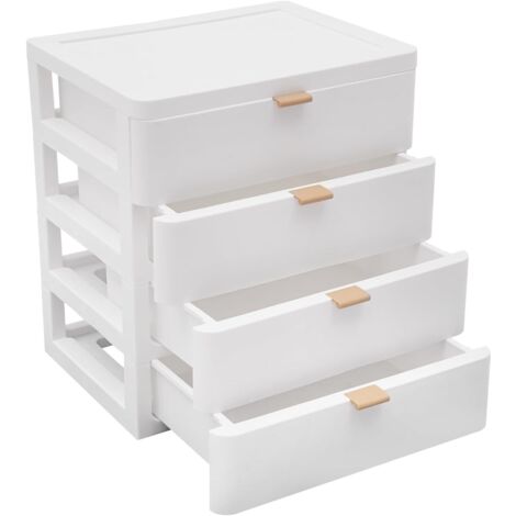 Scatola portaoggetti a 4 ripiani con cassetti - Bianca - Organizer da scrivania moderno - Adatta per riporre libri, gioielli, cosmetici, piccoli oggetti, ecc. (4 ripiani)