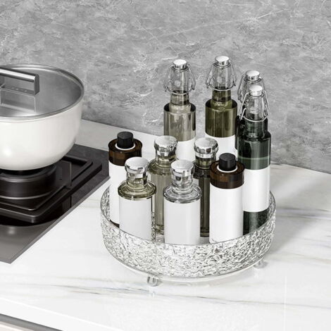 Scatola portaoggetti da 9,05 x 9,05 x 3,46 pollici, vassoio portaoggetti per armadietto, mobiletto porta cosmetici, unità di stoccaggio girevole da appoggio per frigorifero per spezie, condimenti, ing