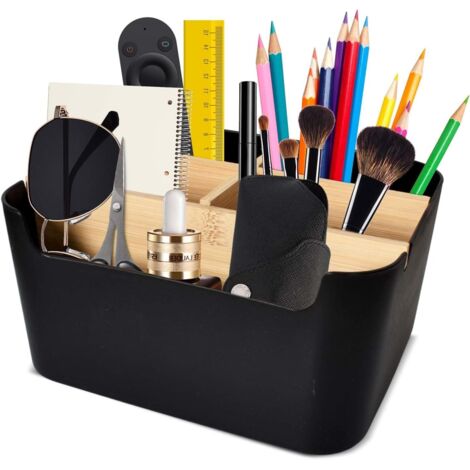 Scatola portaoggetti da scrivania rimovibile a 5 scomparti, scatola portaoggetti da scrivania multifunzionale per penne, gioielli, cosmetici, materiale scolastico (nero)