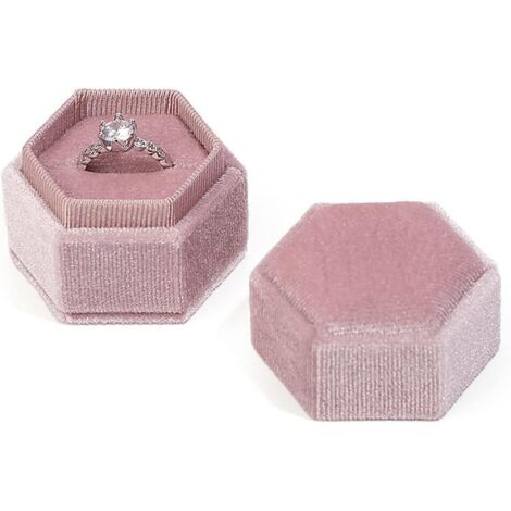 Scatola portaoggetti esagonale in velluto ad anello singolo - Elegante scatola portagioielli - Regalo per proposta di fidanzamento, anniversario, cerimonia (Rosa chiaro)