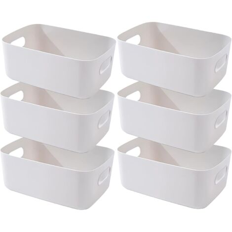 Scatola portaoggetti in plastica, scatola portaoggetti, cestini e scatole portaoggetti con manici, contenitore portaoggetti per cucina, bagno, ufficio (grigio, 20×15×7 cm/confezione da 6)