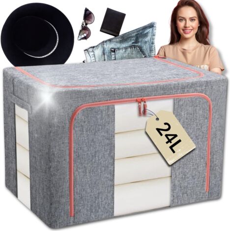 Scatola portaoggetti organizer con cornice 24L motivo 8 tonalità di grigio lino 40x30x20cm