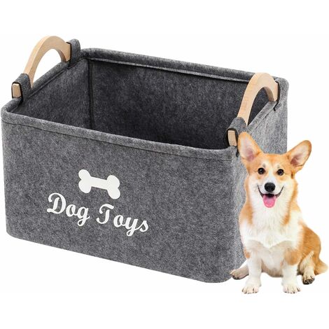 Scatola portaoggetti per cani in feltro, scatola portaoggetti con manico in legno, cestino portaoggetti rettangolare per animali domestici giocattoli/accessori/vestiti, scatola dei giocattoli scoperta