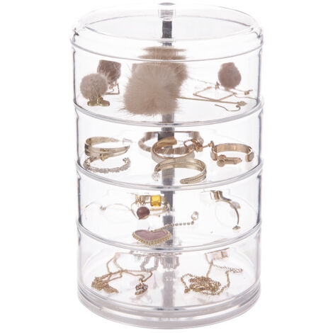 Scatola portaoggetti per gioielli in acrilico trasparente, girevole a 360°, porta cosmetici girevole per collana, bracciale, anello, orecchini (4 strati)
