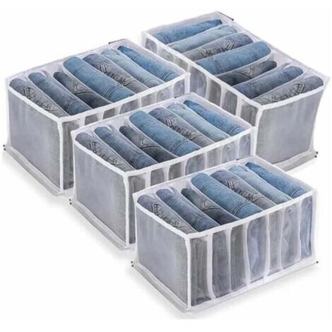 Scatola portaoggetti per jeans, confezione da 4, organizer per armadio, scatole per jeans, cassetto divisorio in rete per vestiti, per pantaloni, jeans, maglioni, magliette, pantaloni, camicie
