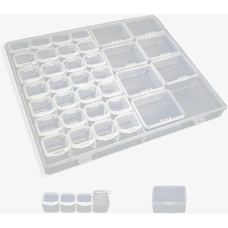 Scatola portaoggetti per perline diamantate a 36 scomparti, in plastica, contenitore trasparente per gioielli, organizer con divisorio trasparente rimovibile per accessori, scomparti grandi e piccoli