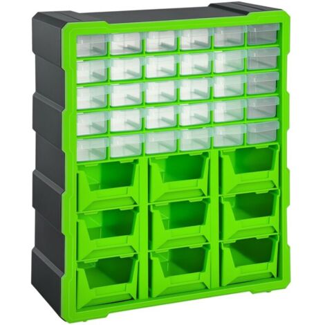 Scatola portaoggetti per piccoli pezzi, contenitore per riviste e pezzi di ricambio, 39 scomparti, verde, L 38 x P 16 x A 47,5 cm