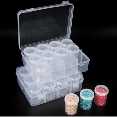 Scatola portaoggetti per pittura a diamante, 2 pezzi scatola trasparente con 12 contenitori, scatola con scomparti in plastica, scatole portaoggetti con divisore rimovibile, per perline, ricamo, nail