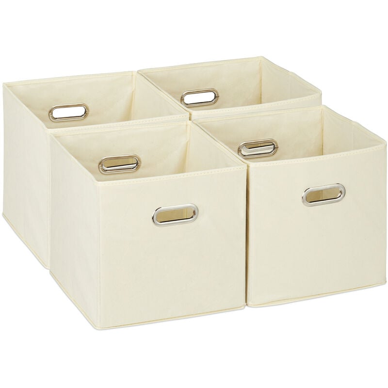 Scatola Portaoggetti, Set 4 Box Cubo da Scaffale hlp 30 x 30 x 30 cm, Portagiochi Pieghevole in Stoffa, Beige - Relaxdays